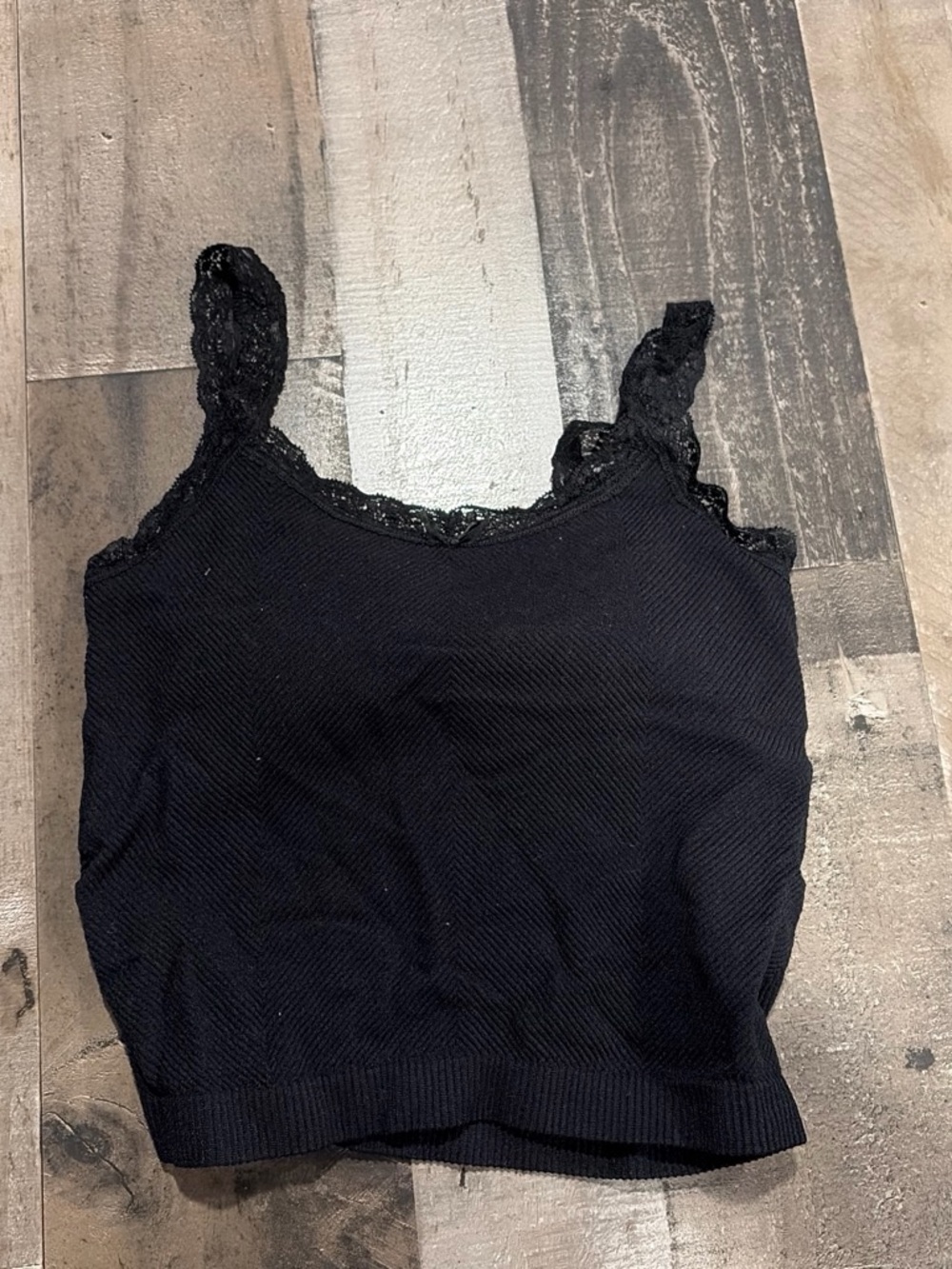 Others Follow Black Lace-Trim Crop Tank